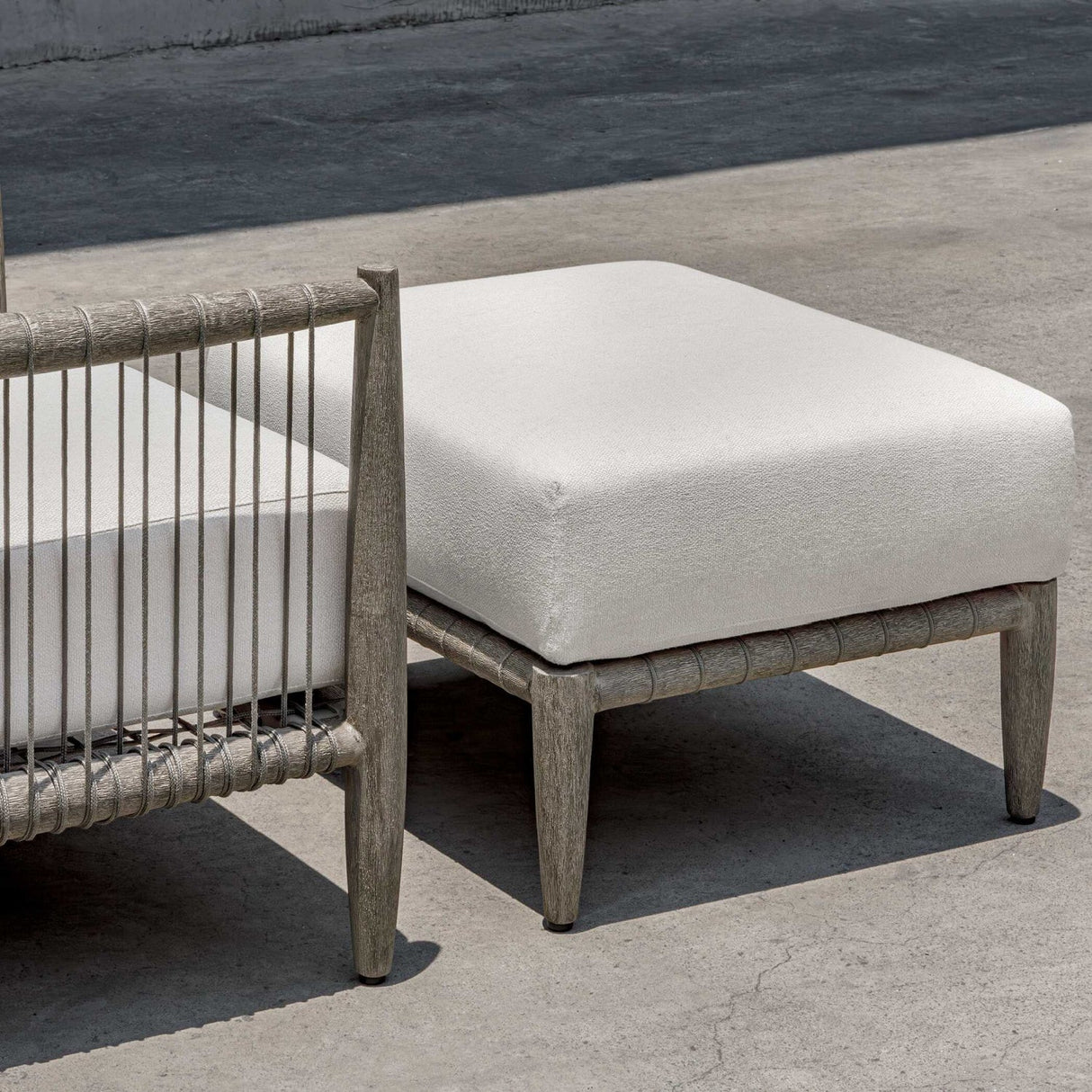 White Cushioned Outdoor Ottoman by Uttermost Borneo, alternate view 11
