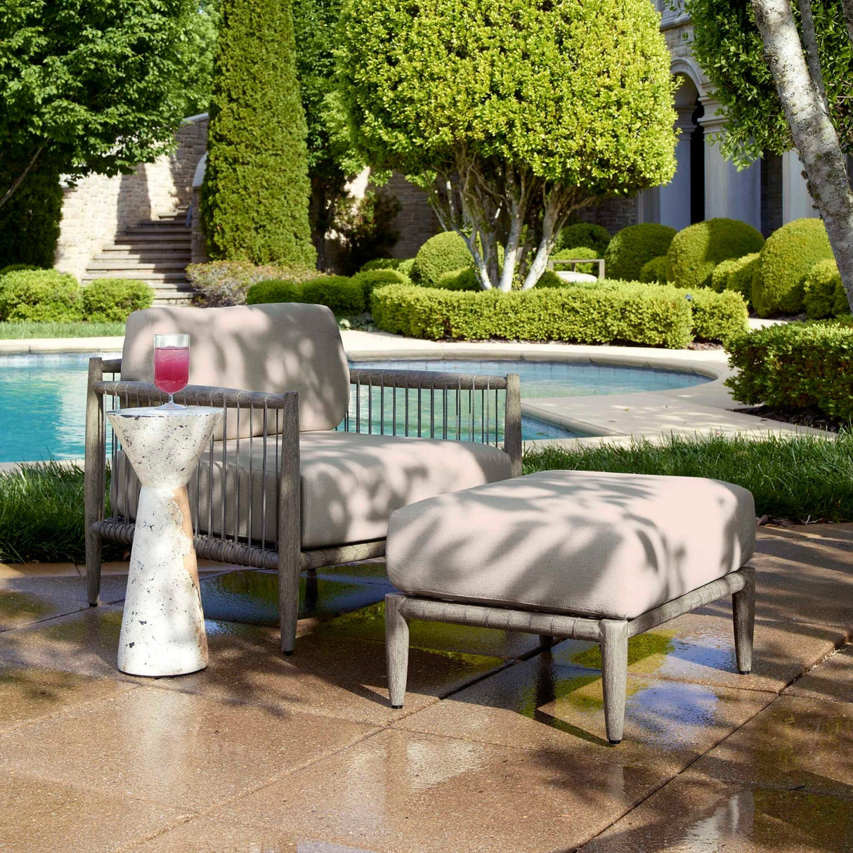 White Cushioned Outdoor Ottoman by Uttermost Borneo, alternate view 12