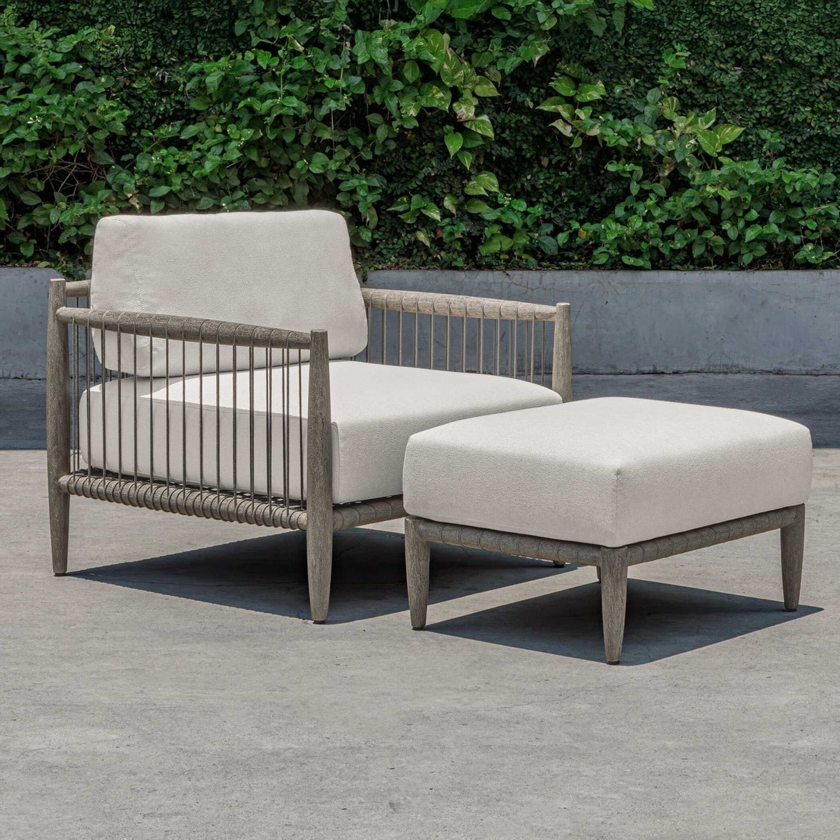 White Cushioned Outdoor Ottoman by Uttermost Borneo, alternate view 8