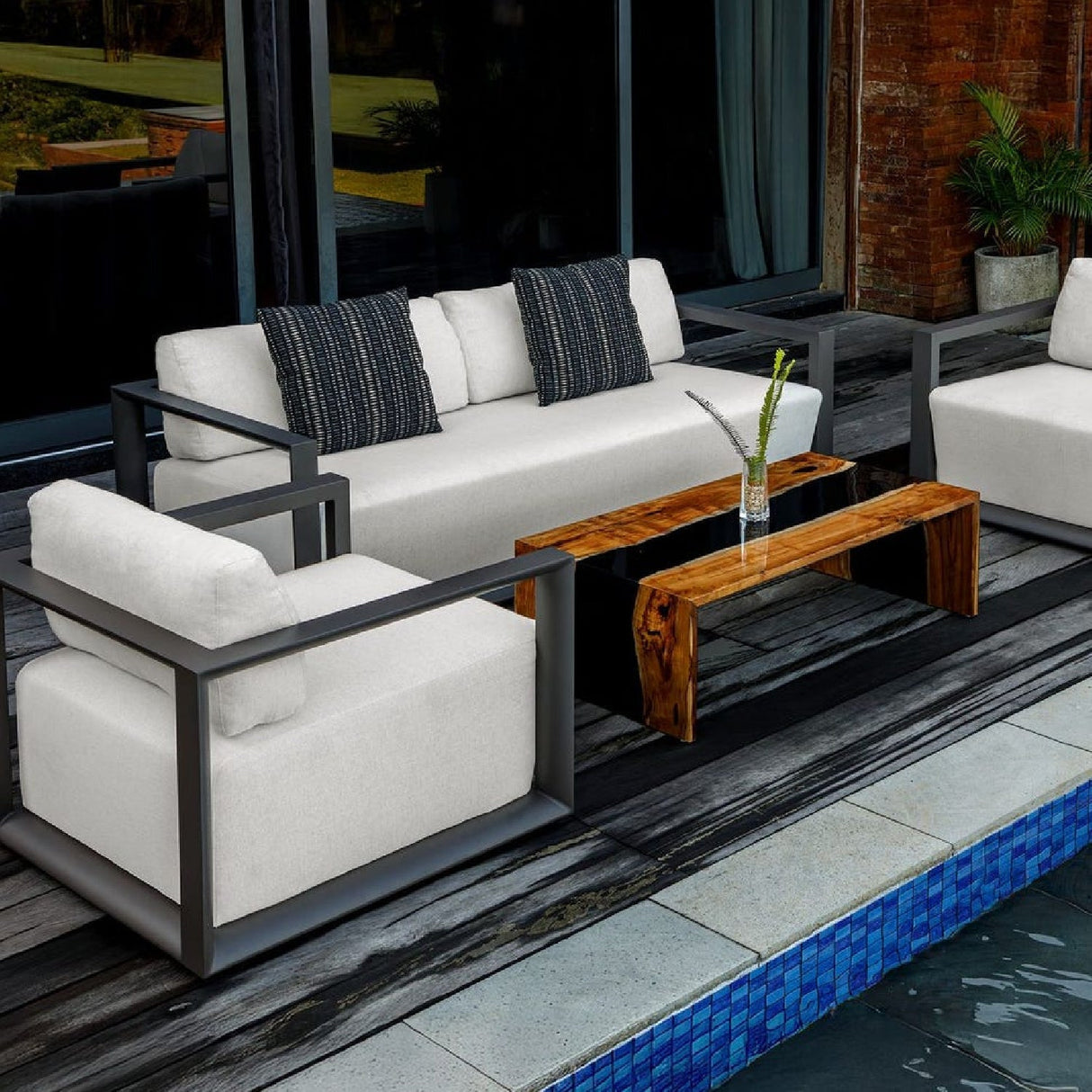 Modern European furniture - White Cushioned 3-Seater Outdoor Sofa - www.oroa.com