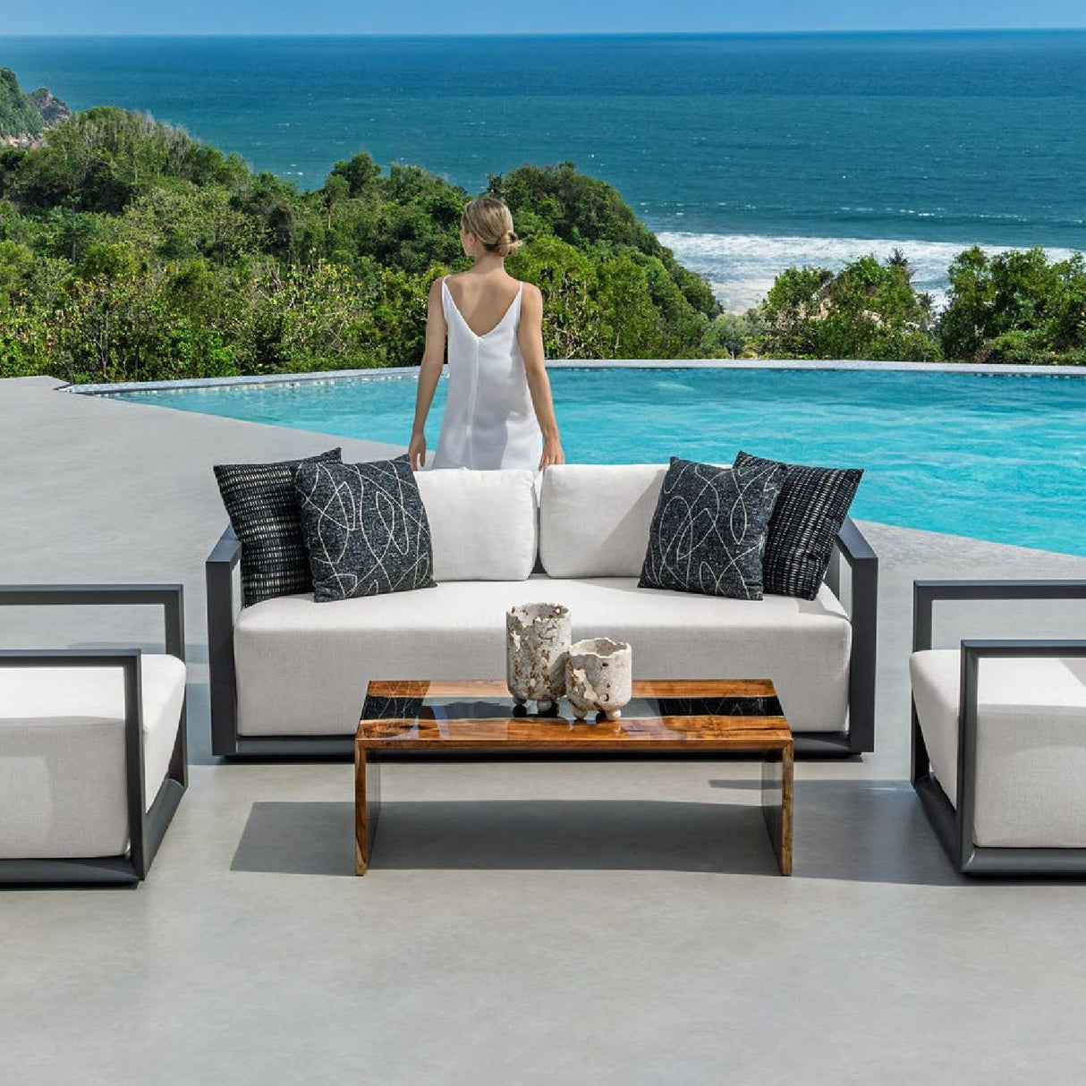 Modern European furniture - White Cushioned 3-Seater Outdoor Sofa - www.oroa.com