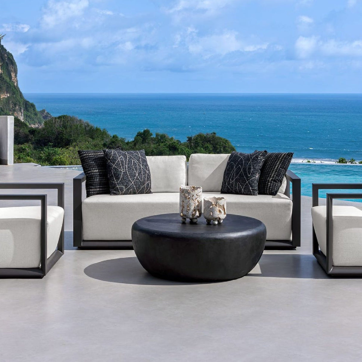 Modern European furniture - White Cushioned 3-Seater Outdoor Sofa - www.oroa.com
