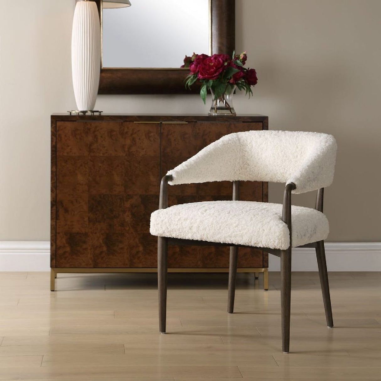 Cream Shearling Dining Chair by Uttermost Austell, alternate view 2