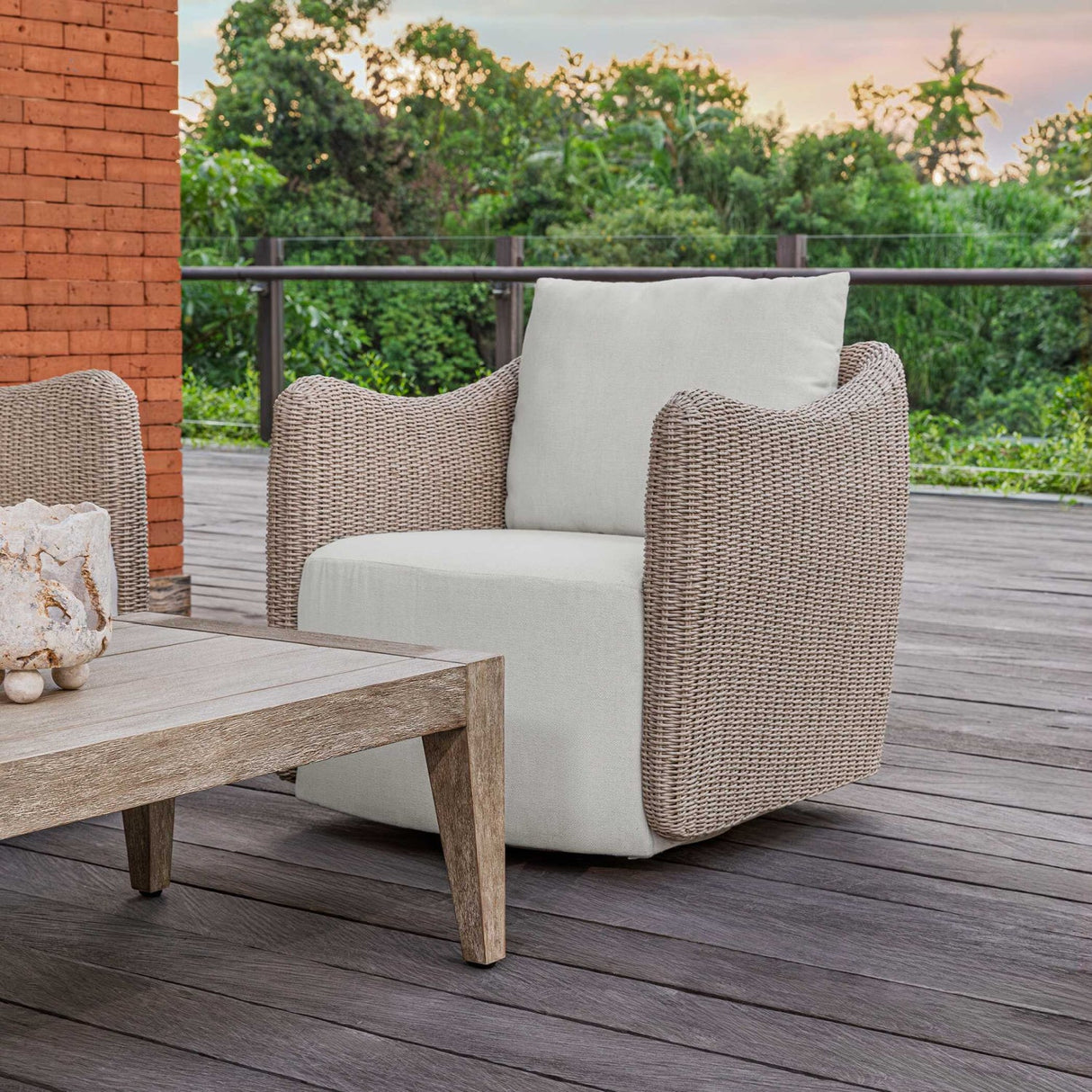 Beige Outdoor Swivel Lounge Chair by Uttermost Sunset, alternate view 2