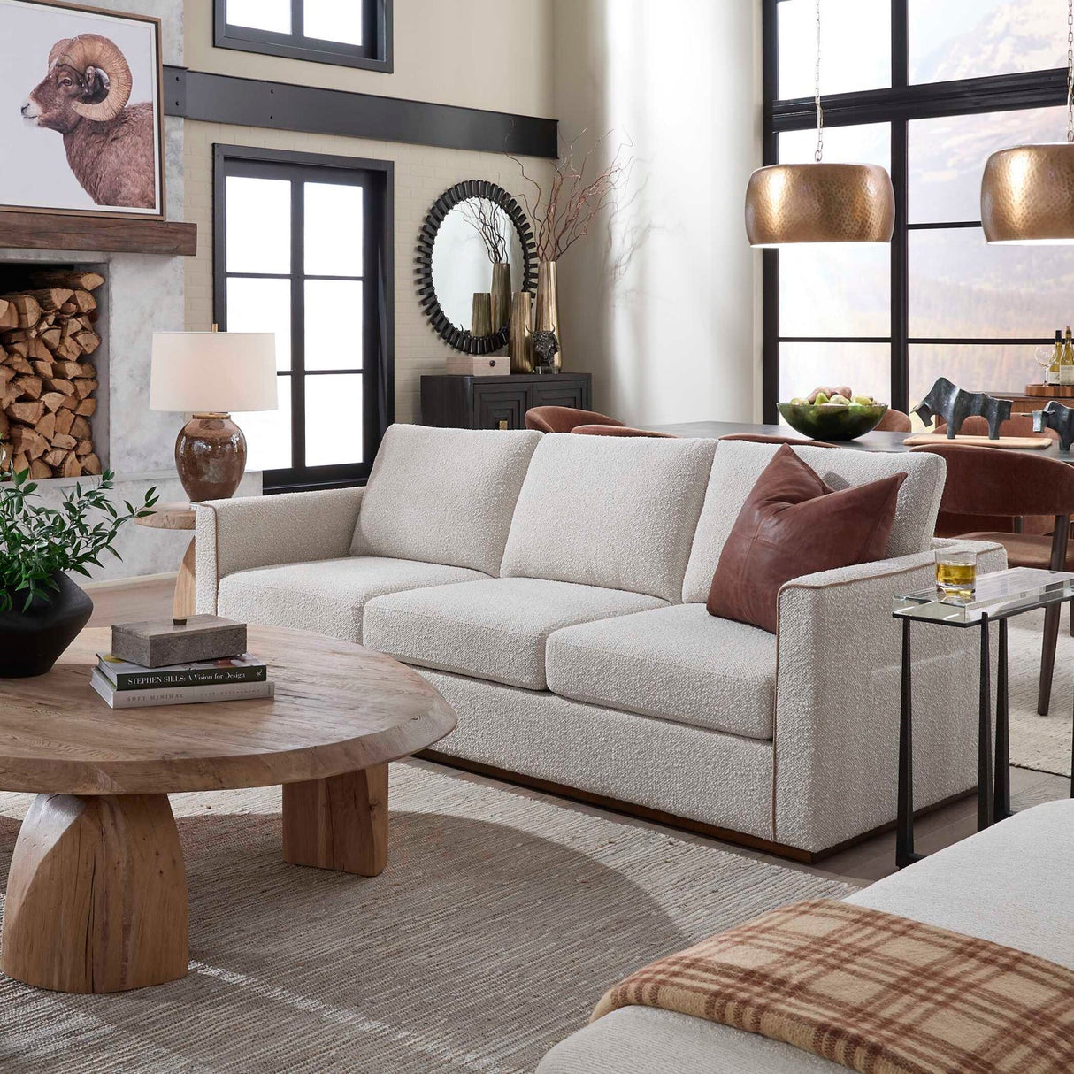 Cream Boucle Piped Sofa by Uttermost Lorien, alternate view 2