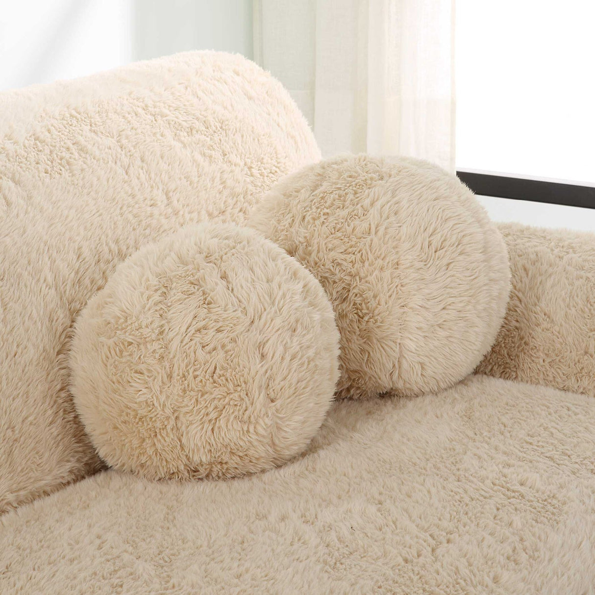 Modern European furniture - Cream Sheepskin-Look Ball Pillows (2) - www.oroa.com