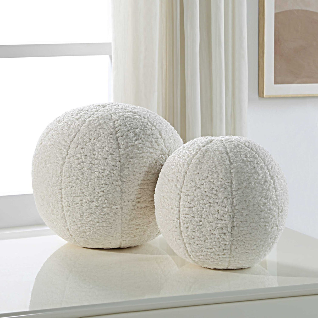 Modern European furniture - White Sheepskin-Look Ball Pillows (2) - www.oroa.com