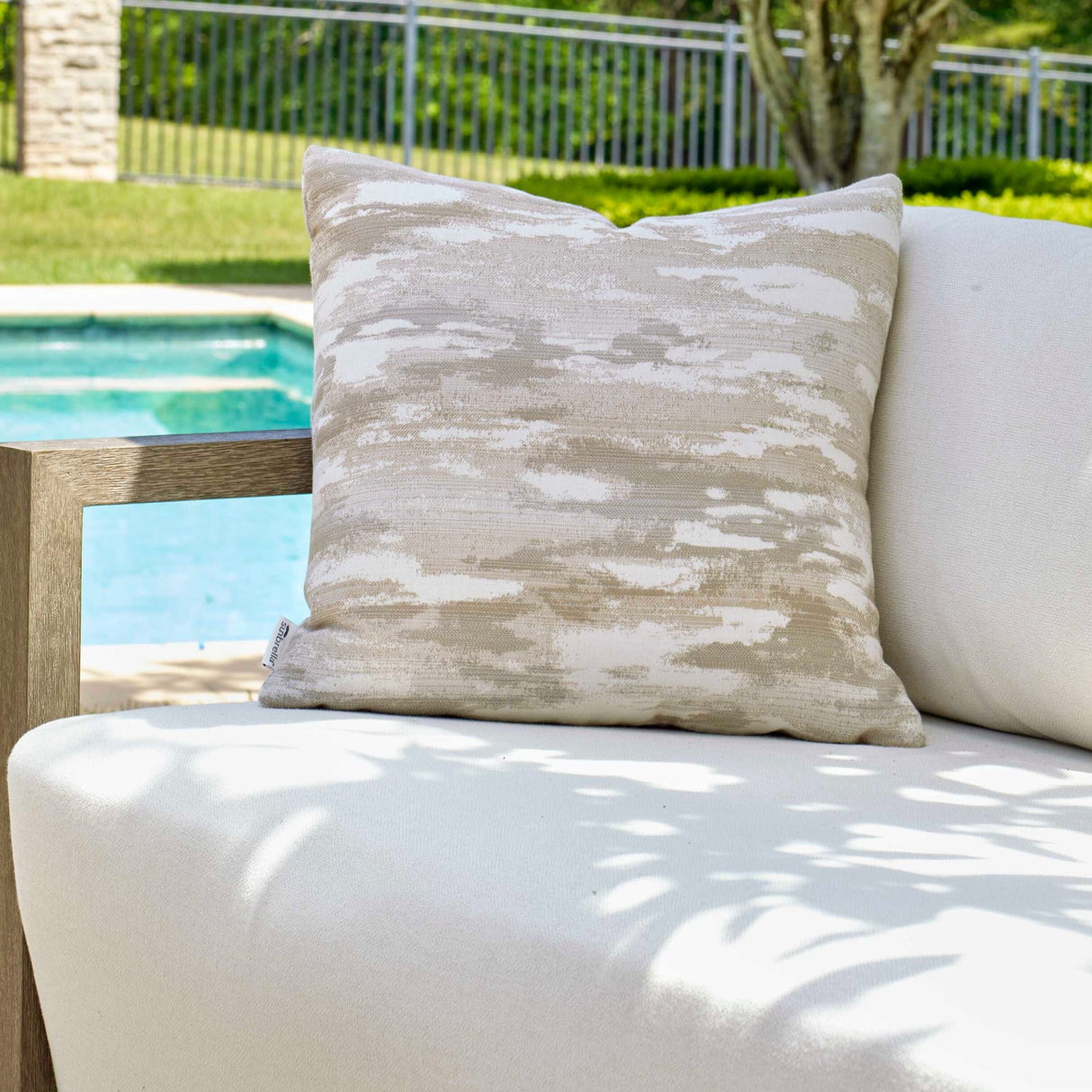 Modern European furniture - Cream Patterned Outdoor Pillow - www.oroa.com