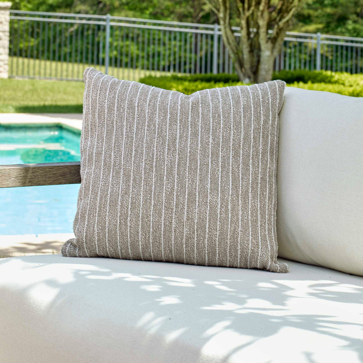 Modern European furniture - Cream Boucle Stripes Outdoor Pillow - www.oroa.com