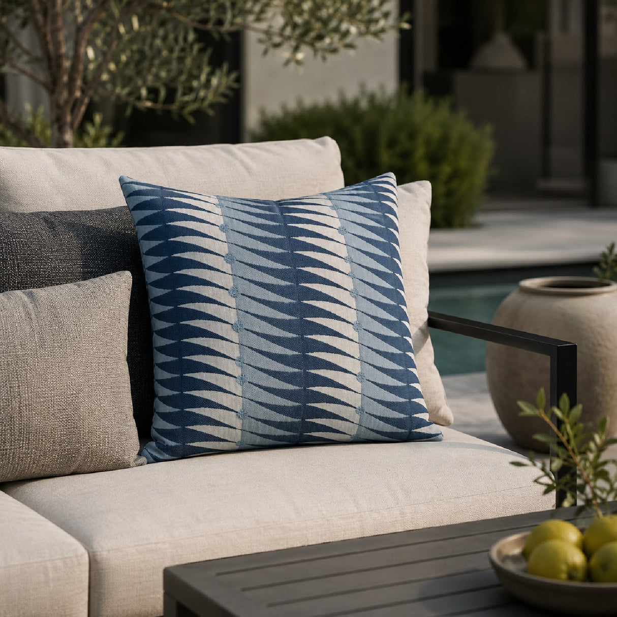 Modern European furniture - Blue Geometric-Patterned Outdoor Pillow - www.oroa.com