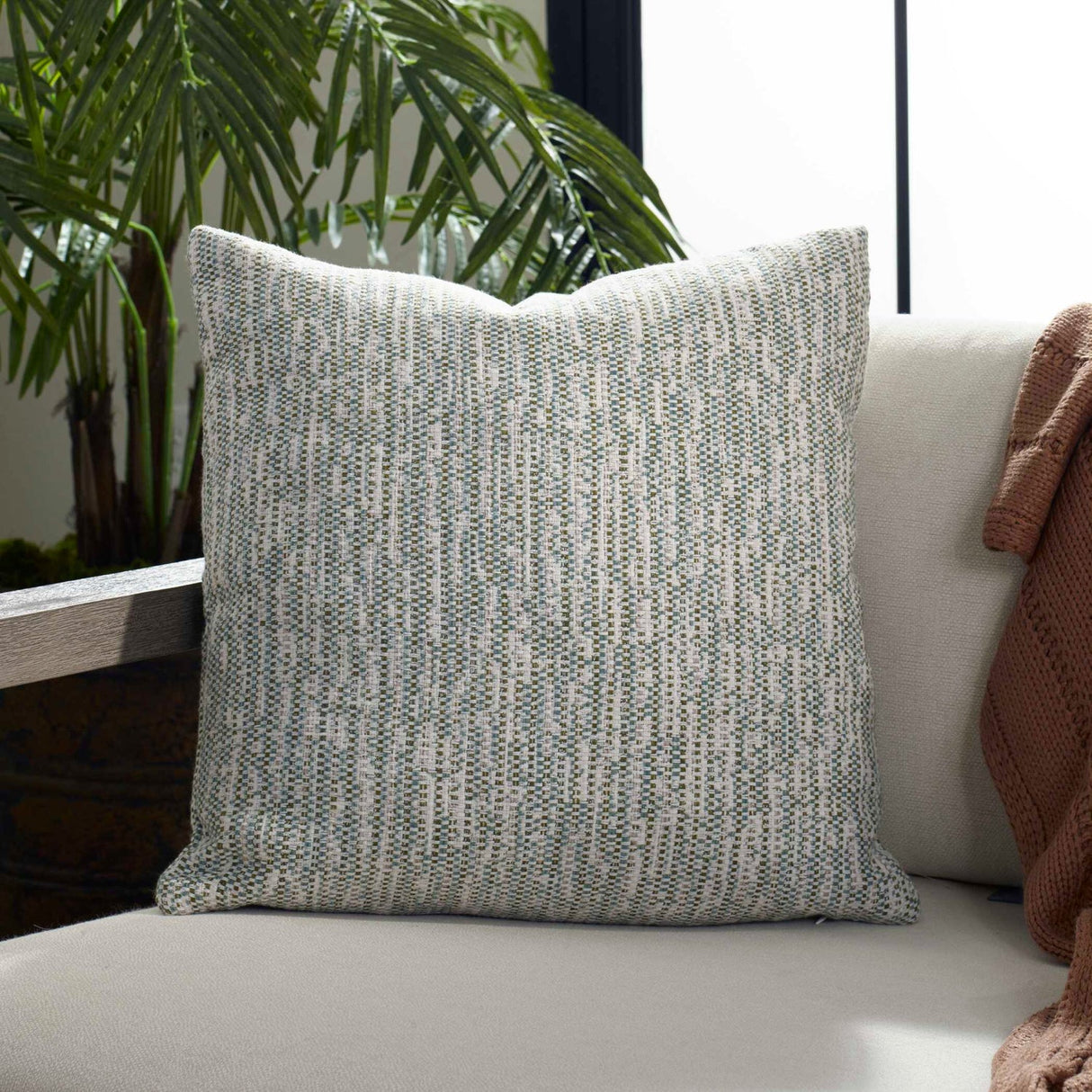 Woven Basketweave Outdoor Pillow – Zenith – angled view