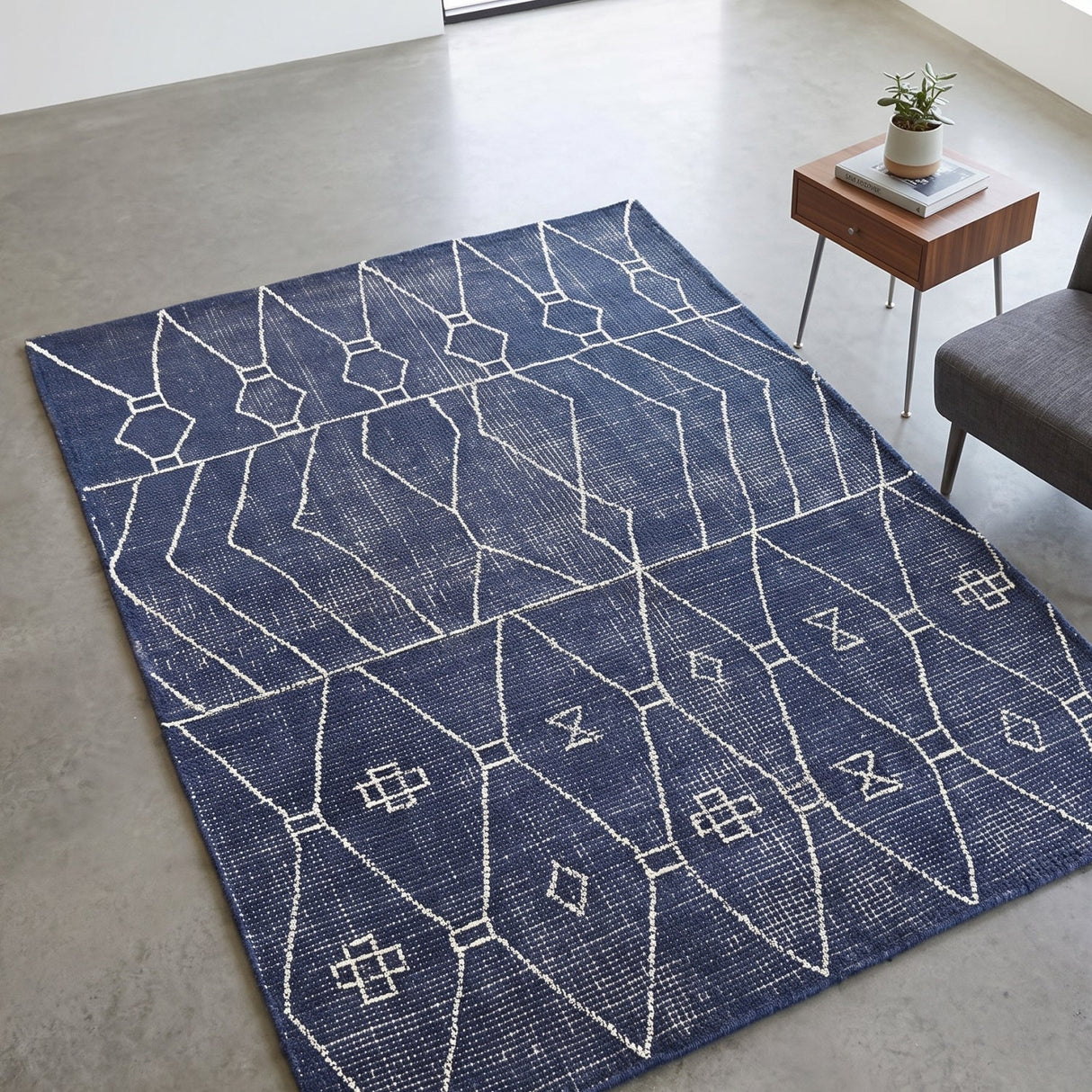 Modern European furniture - Tribal Patterned Blue Wool Rug - www.oroa.com