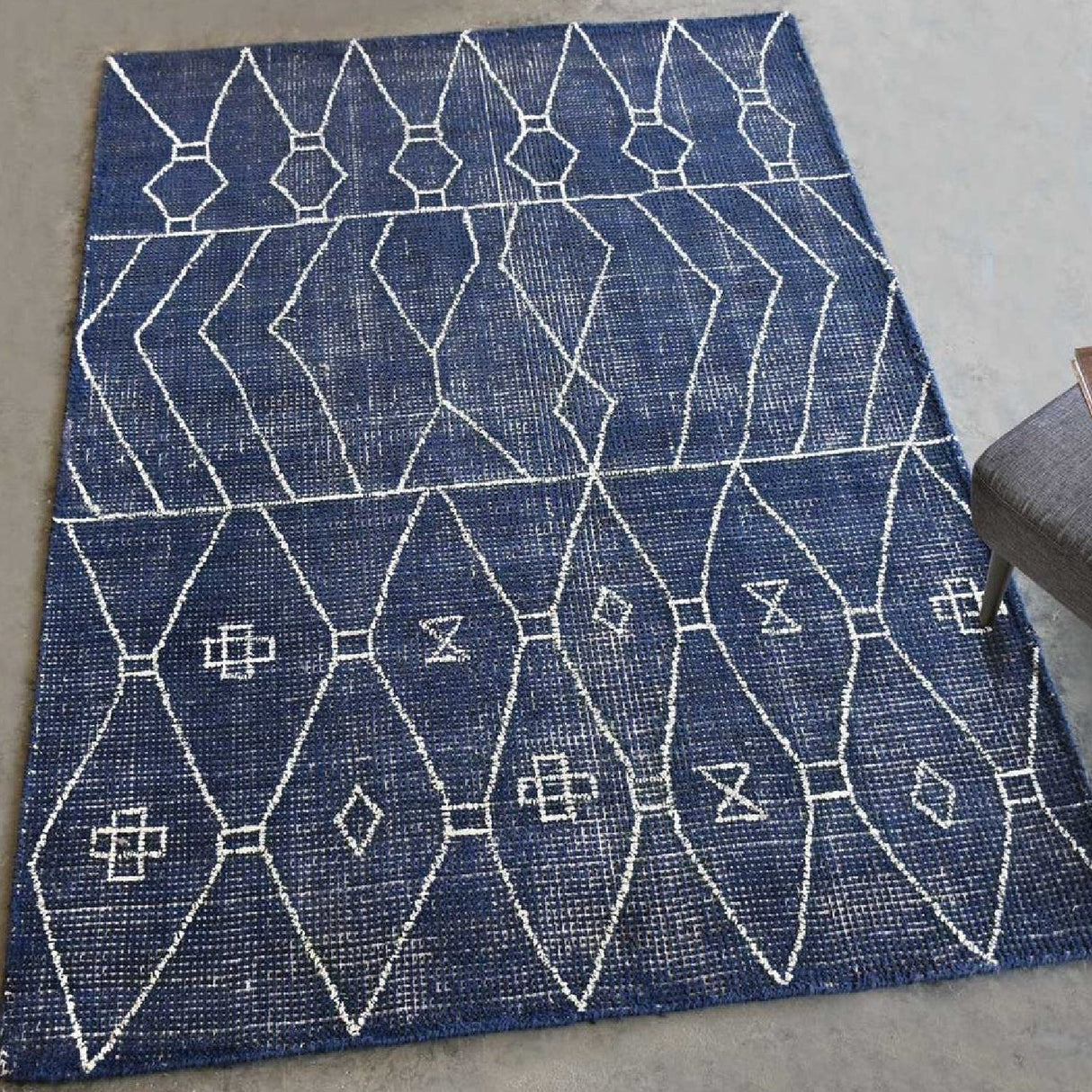 Modern European furniture - Tribal Patterned Blue Wool Rug - www.oroa.com