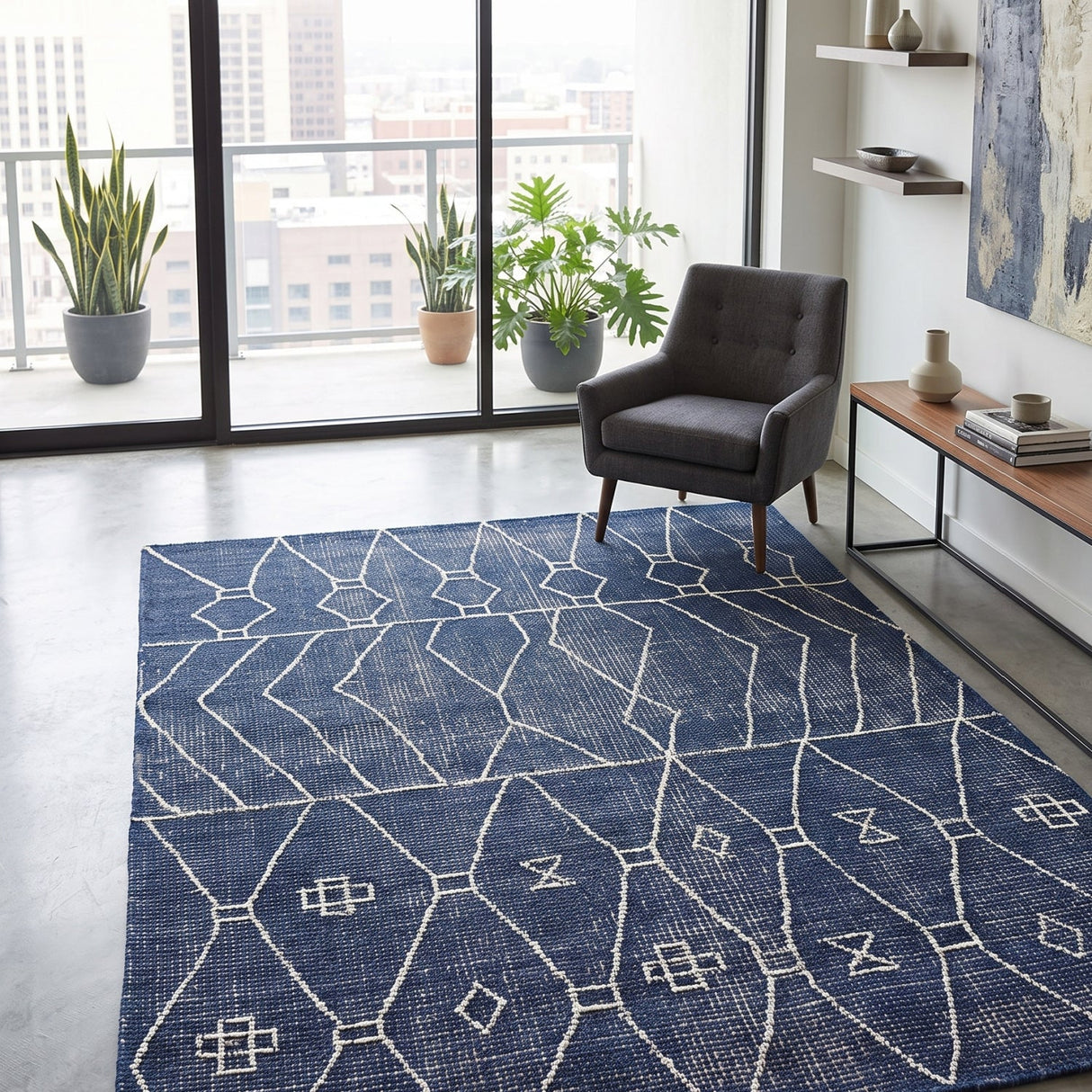 Modern European furniture - Tribal Patterned Blue Wool Rug - www.oroa.com