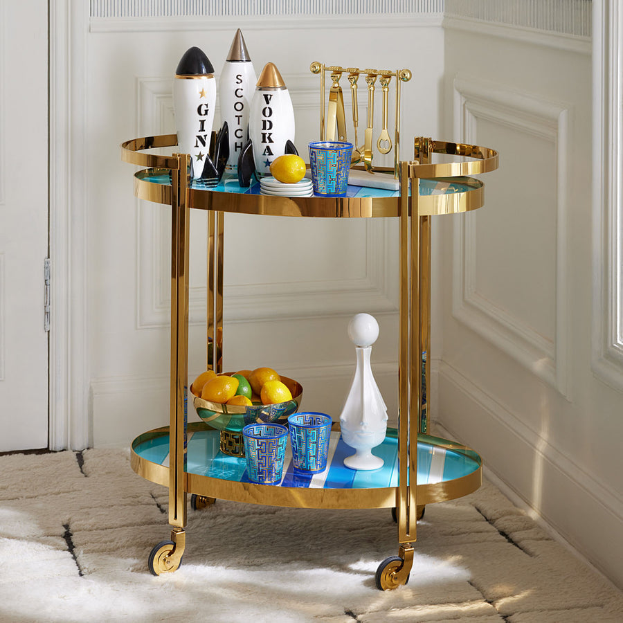 Blue Glass Bar Cart | Jonathan Adler Ultramarine | Oroa.com
