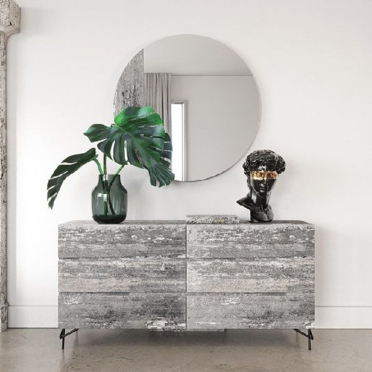 Gray Wooden 6-Drawer Dresser – Aria – angled view