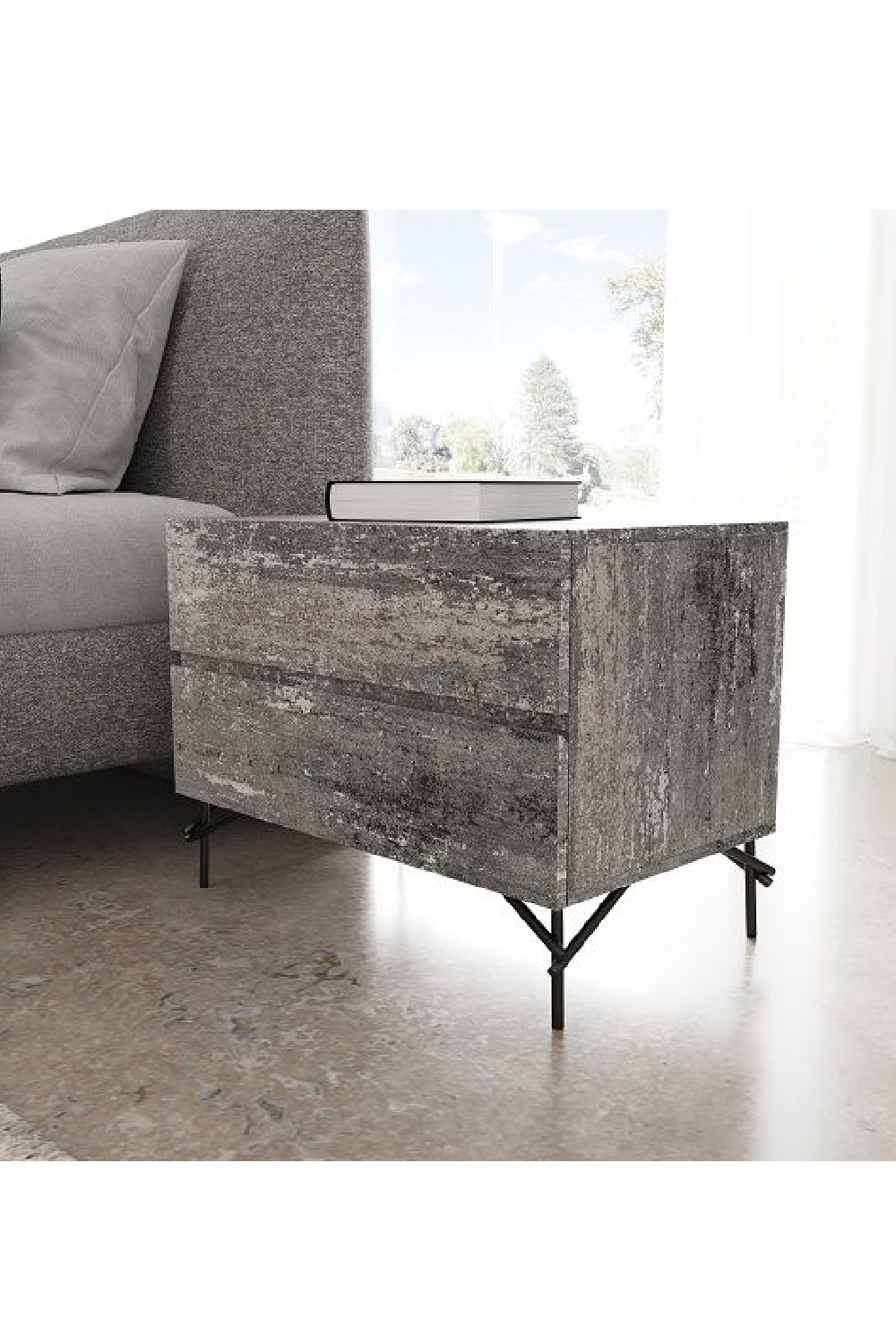 Gray Wooden 2-Door Nightstand | Oroa.com