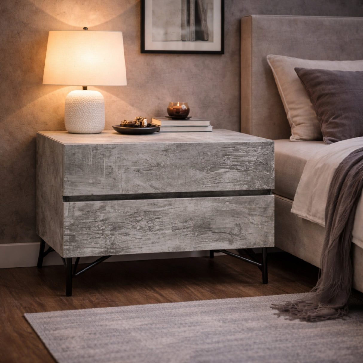 Gray Wooden 2-Door Nightstand – Aria – angled view