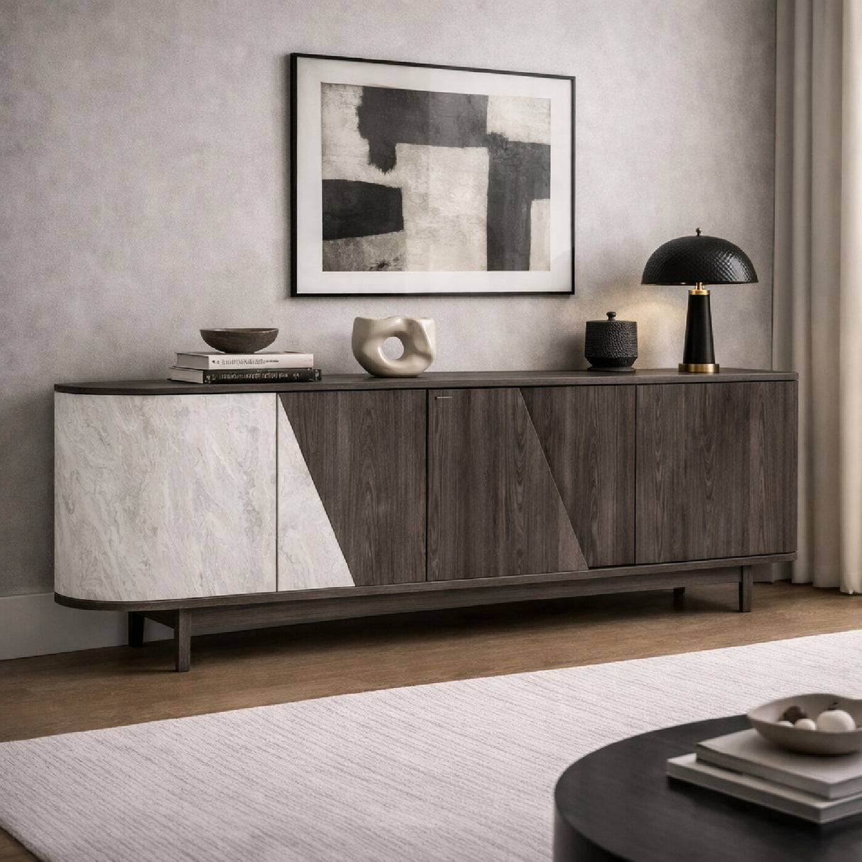Gray Elm 4-Door Sideboard – Cairo – angled view
