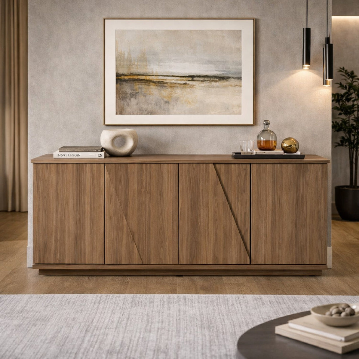 Walnut Caracalla 4-Door Sideboard – Victoria – angled view