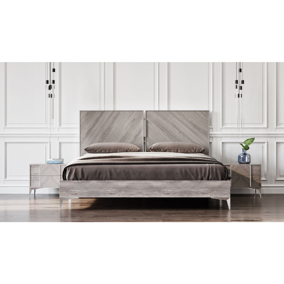 Gray Wooden 2-Drawer Nightstand | OROA Modern Alexa