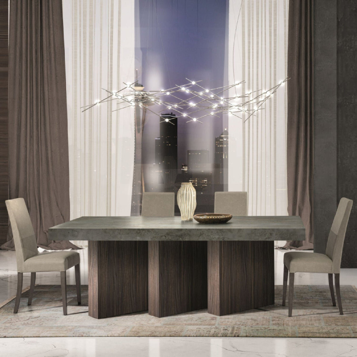 Volcanic Rock Extendable Dining Table – Amsterdam – angled view