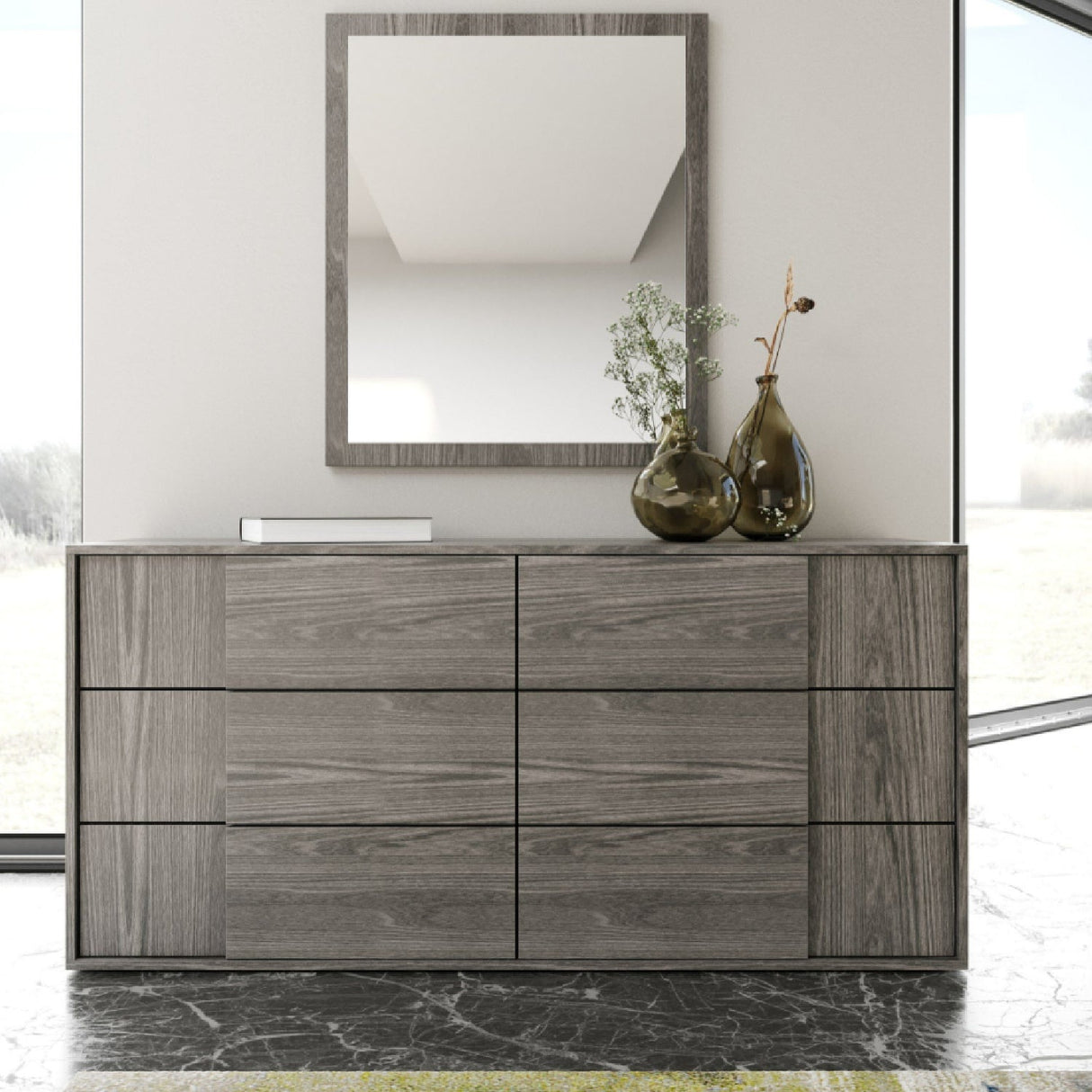 6-Drawer Gray Elm Dresser – Asus – angled view