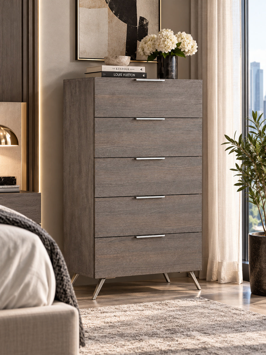 5-Drawer Gray Chest | OROA Modern Bronx