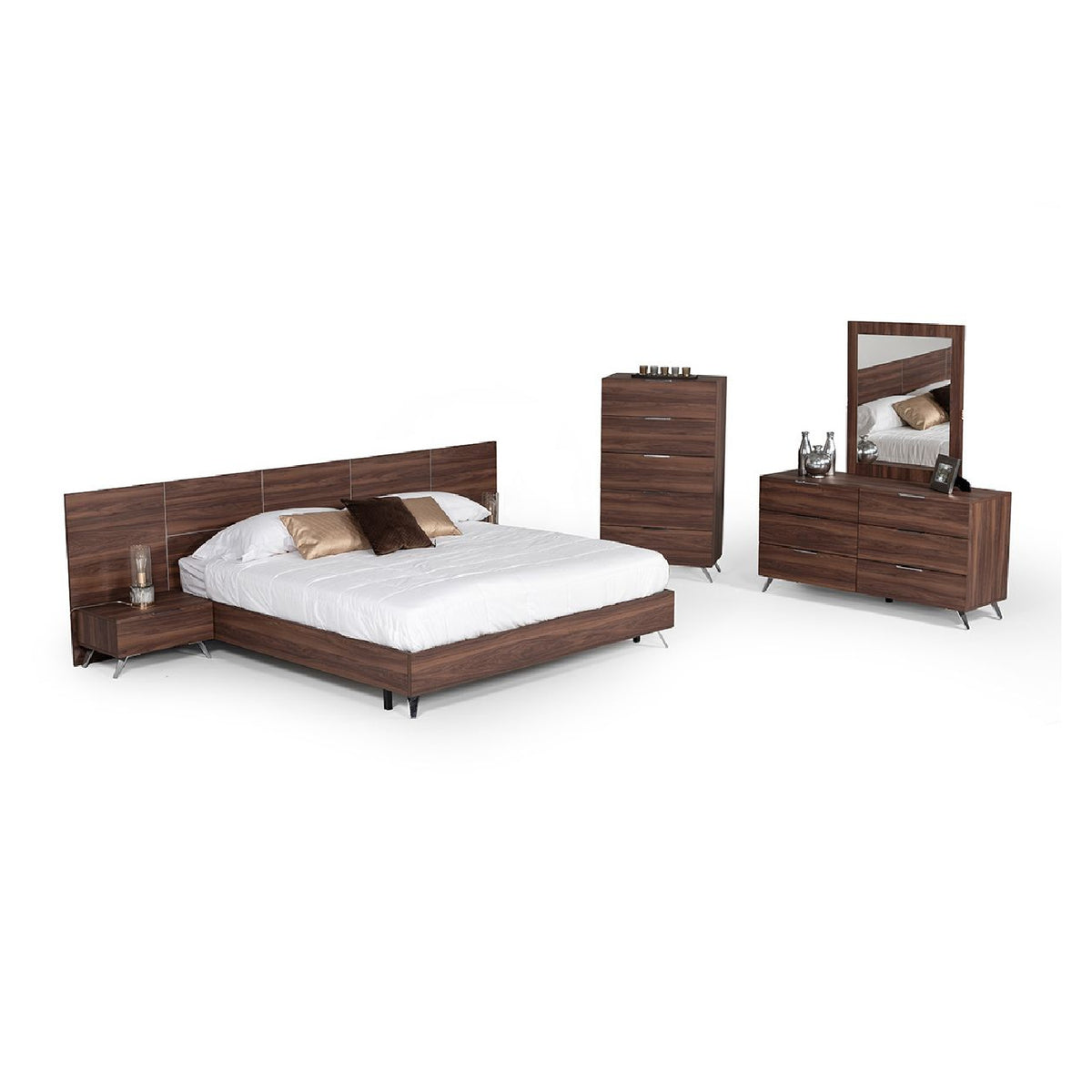Walnut Extended-Headboard Queen Bed | OROA Modern Brooklyn