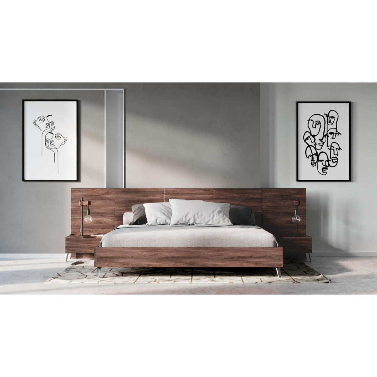 Walnut Extended-Headboard Queen Bed | OROA Modern Brooklyn