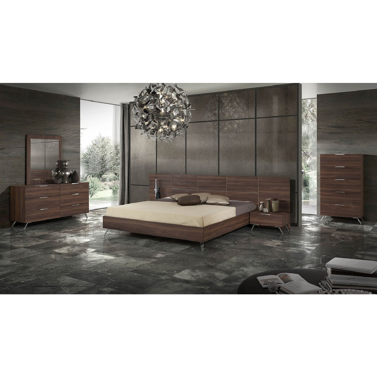 Walnut Extended-Headboard Queen Bed | OROA Modern Brooklyn