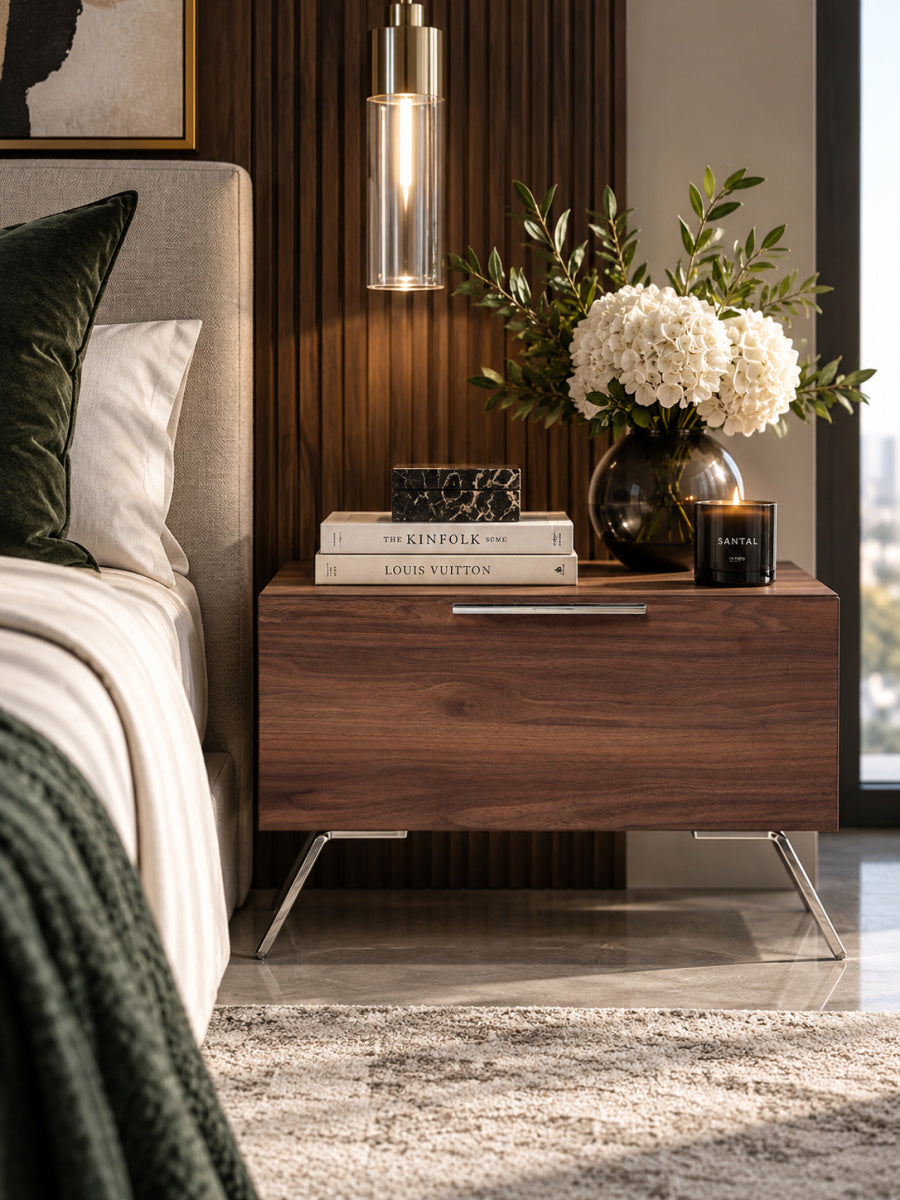 1-Drawer Walnut Nightstand | OROA Modern Brooklyn