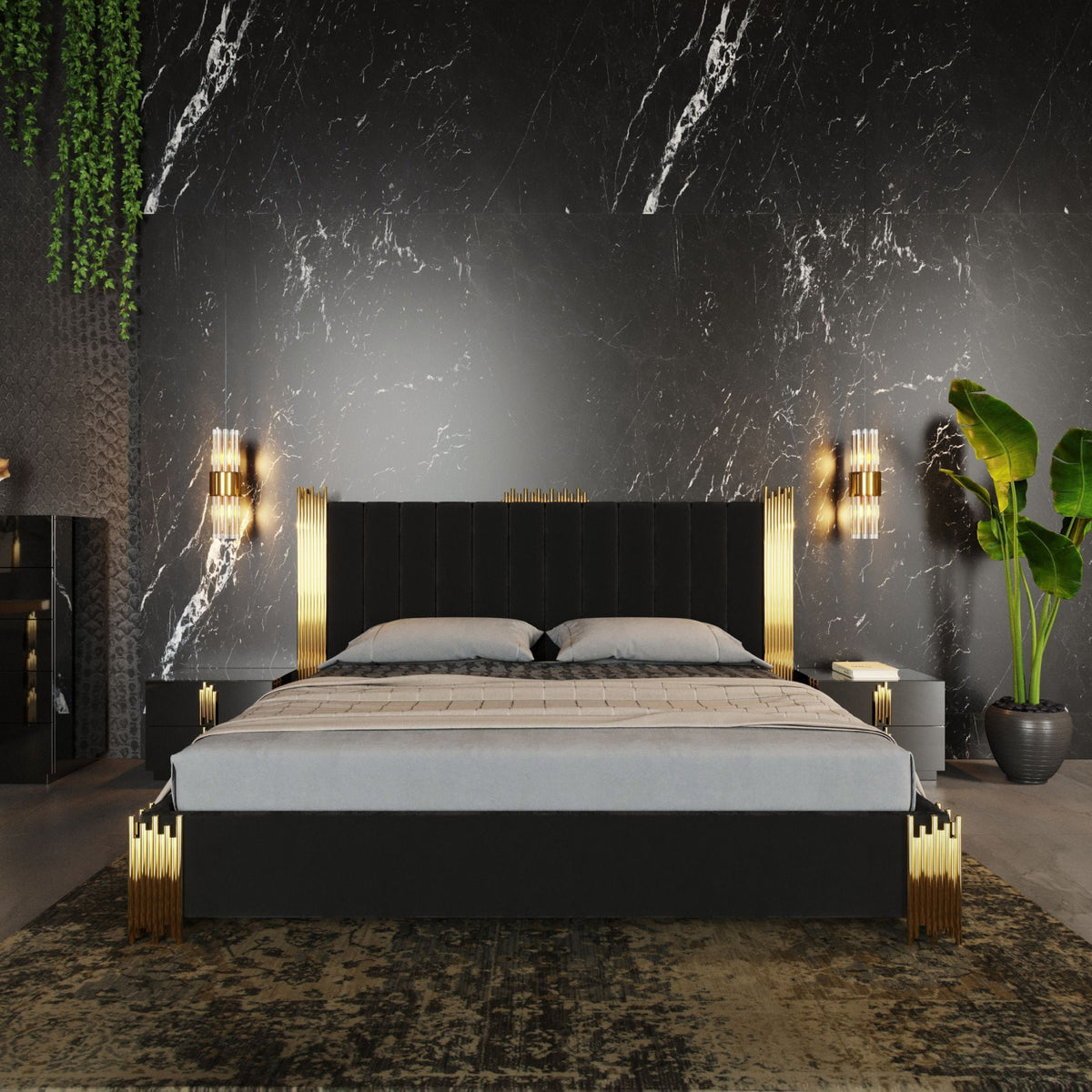 Modern European furniture - Black & Gold Bed - www.oroa.com