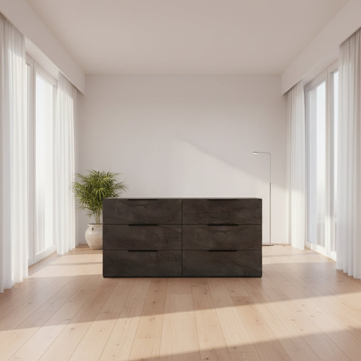 Volcano Oxide 6-Drawer Dresser – Ferrara – angled view