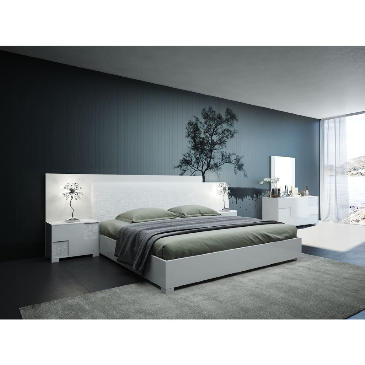 White Crocodile Leather Inspired Bed | OROA Modern Monza