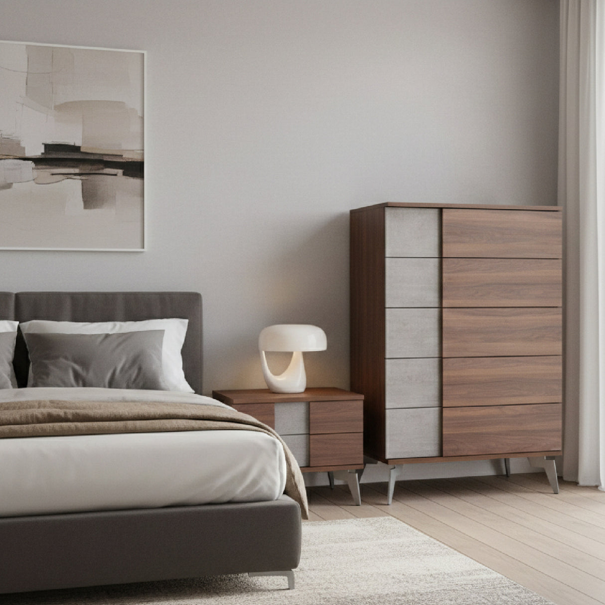 Concrete and Walnut 5-Drawer Chest | OROA Modern Palermo | Oroa.com
