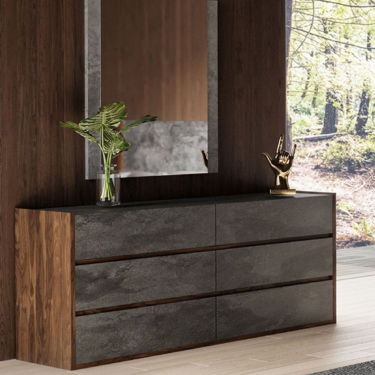 Gray Stucco 6-Drawer Dresser – Rado – angled view