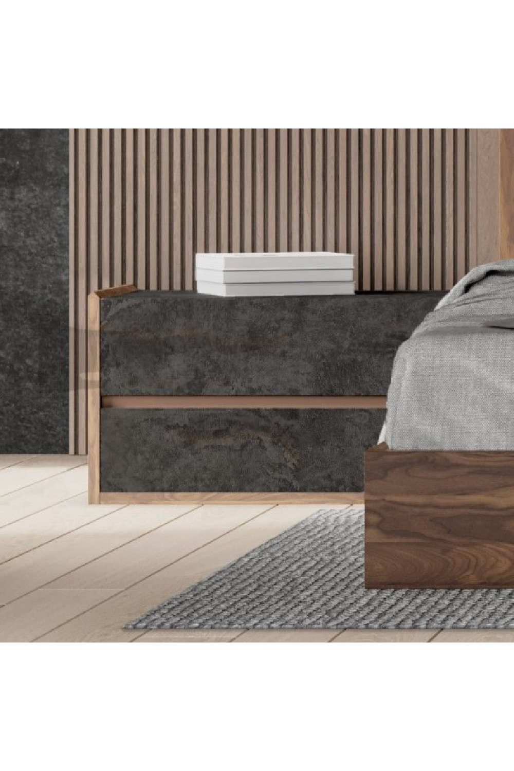 Gray Stucco 2-Drawer Nightstand | Oroa.com