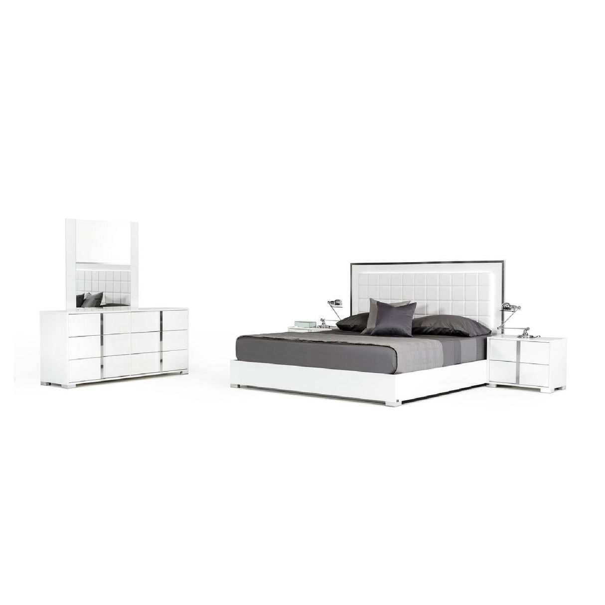 Tufted White Eco-Leather Bed | OROA Modern San Marino