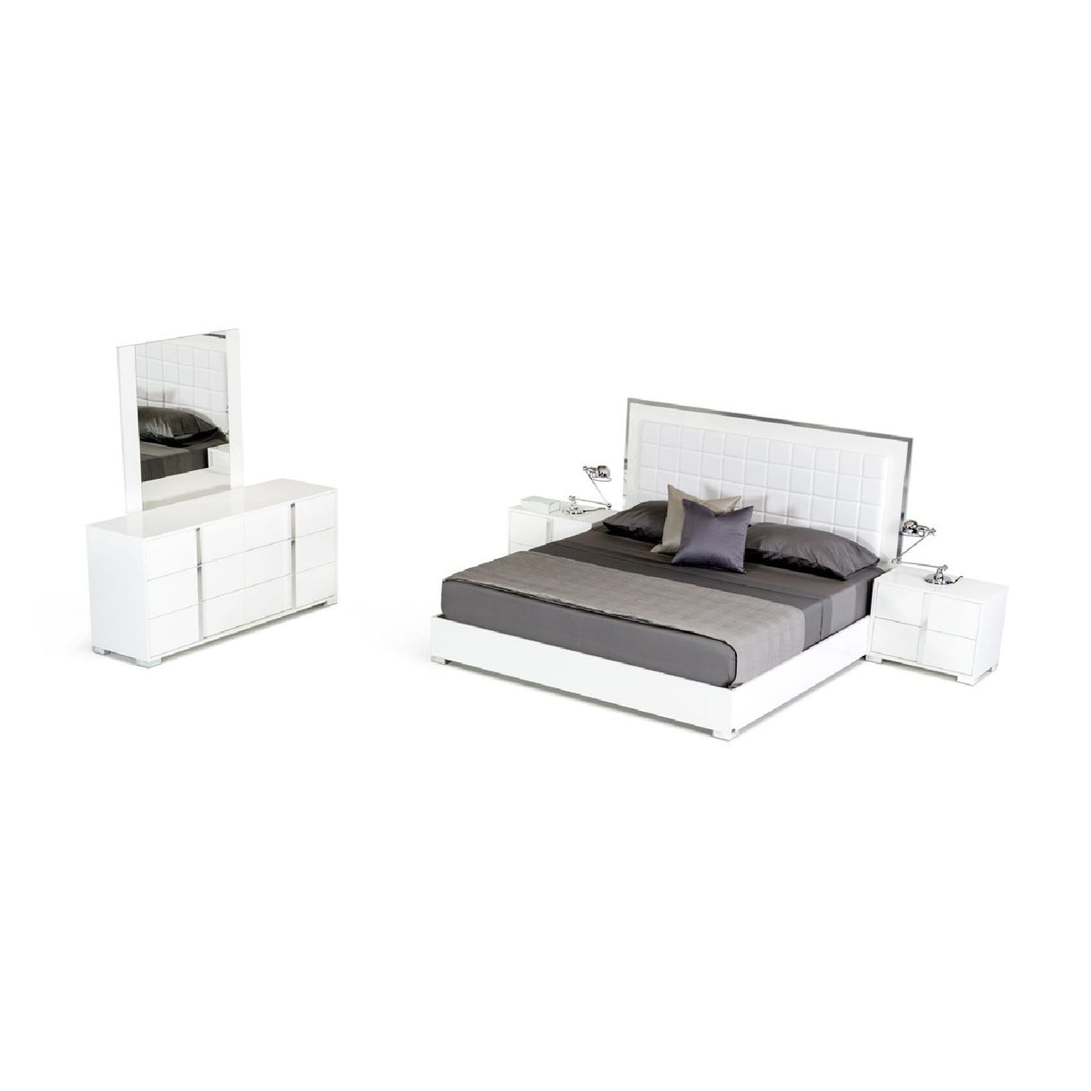 Tufted White Eco-Leather Bed | OROA Modern San Marino