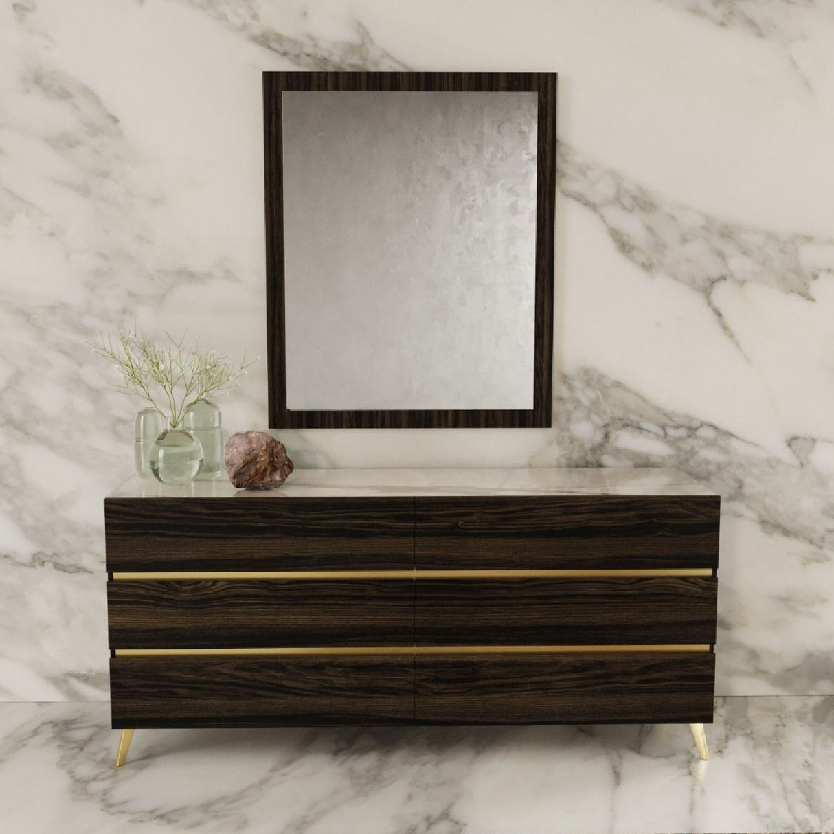 Dark Eucalyptus 6-Drawer Dresser – Velondra – angled view