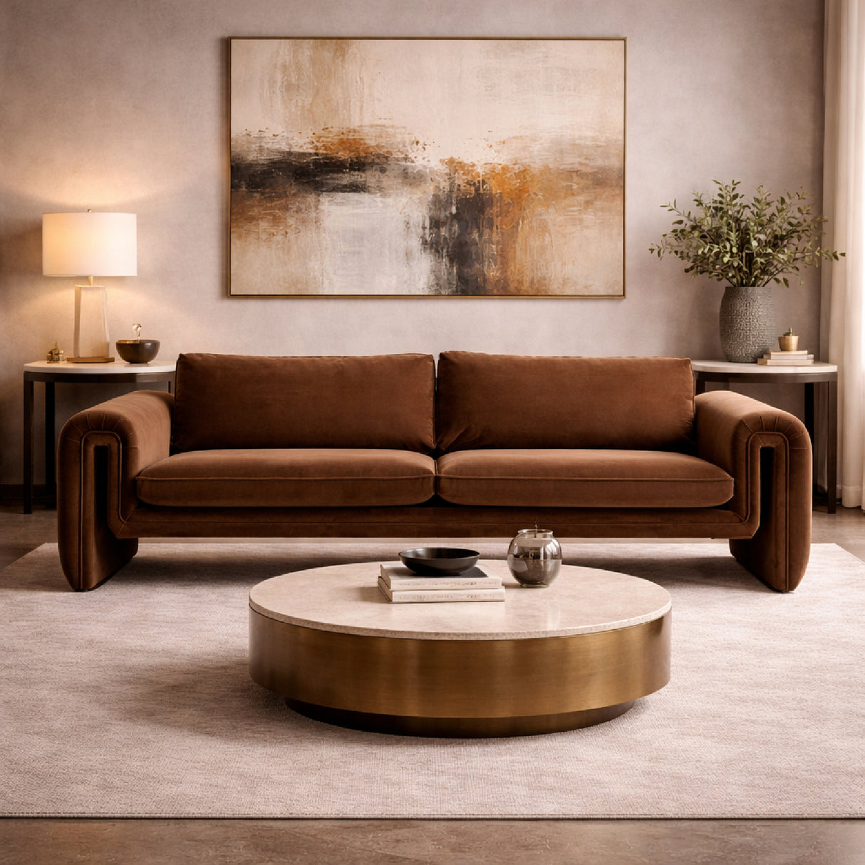 Brown Velvet Sofa – Bentley – angled view