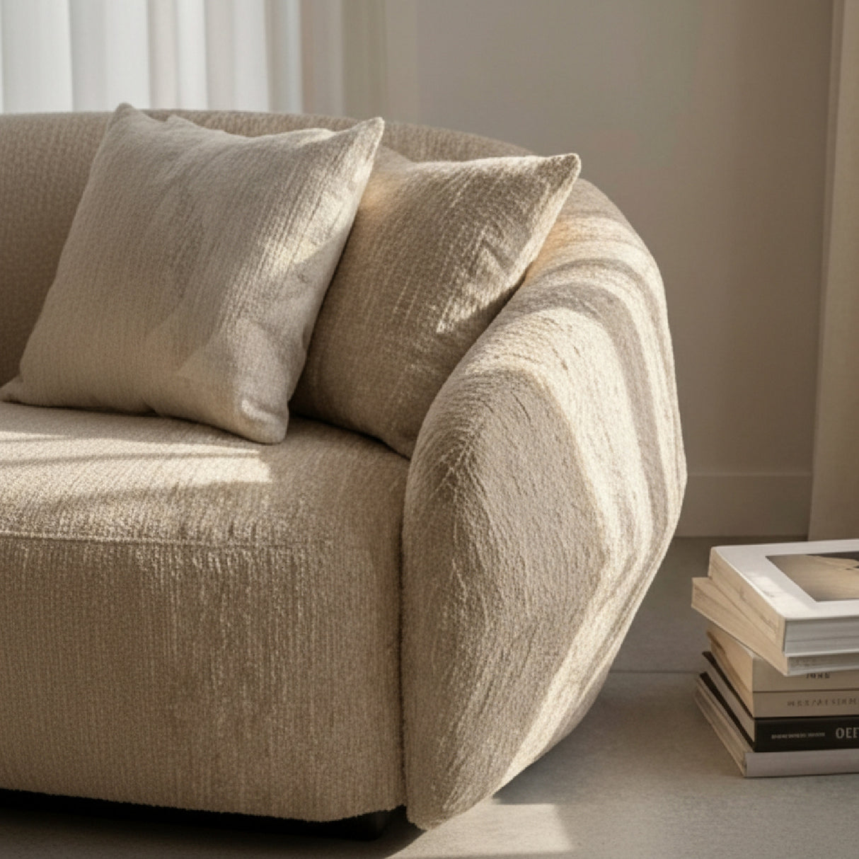 3 Seater Beige Fabric Sofa | OROA Modern Belinda