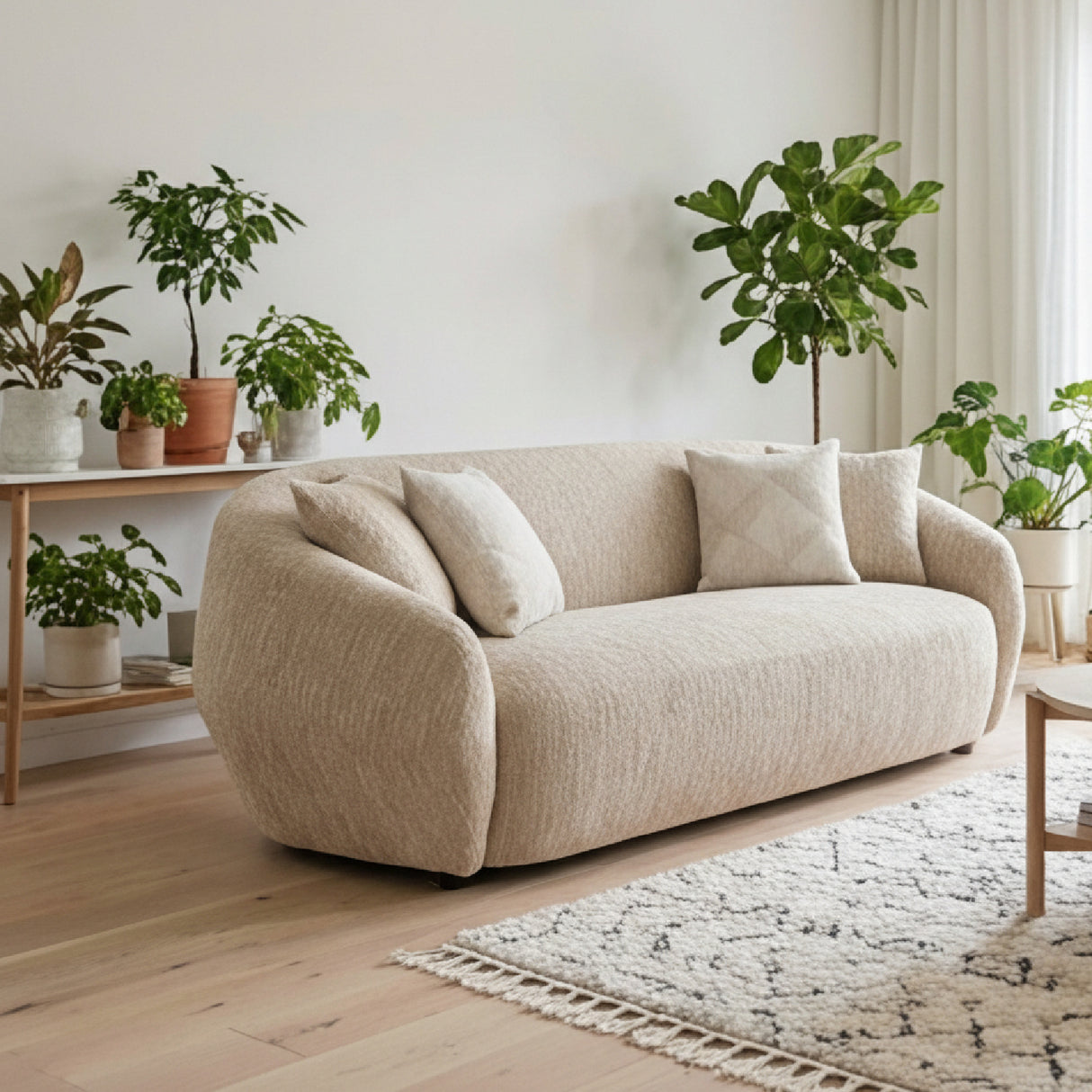 3 Seater Beige Fabric Sofa | Oroa.com