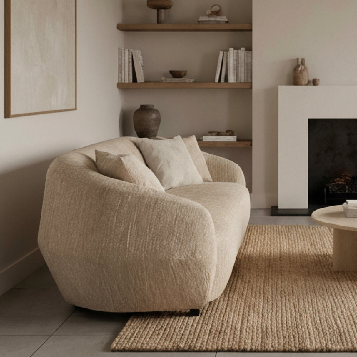 3 Seater Beige Fabric Sofa | Oroa.com