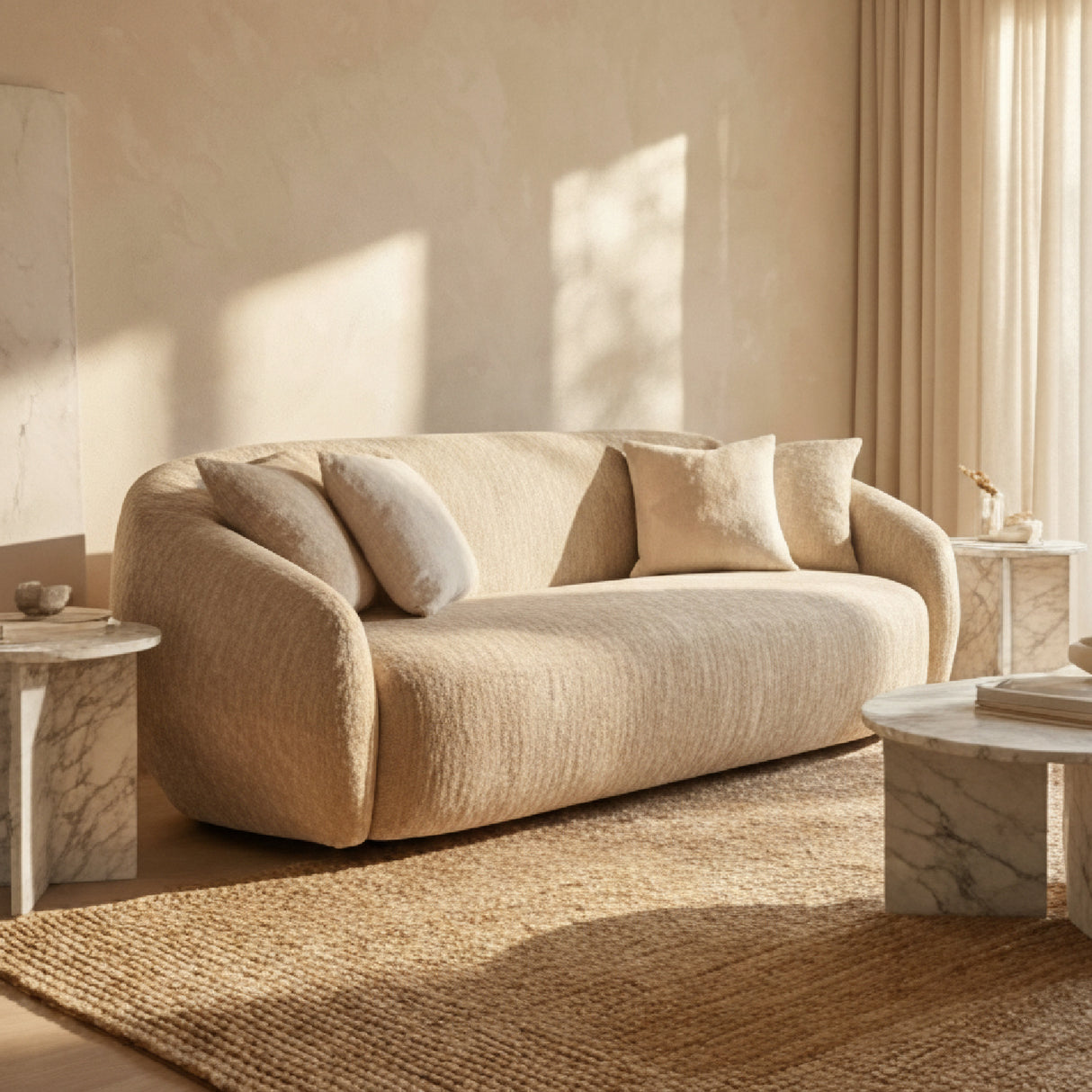 3 Seater Beige Fabric Sofa | Oroa.com