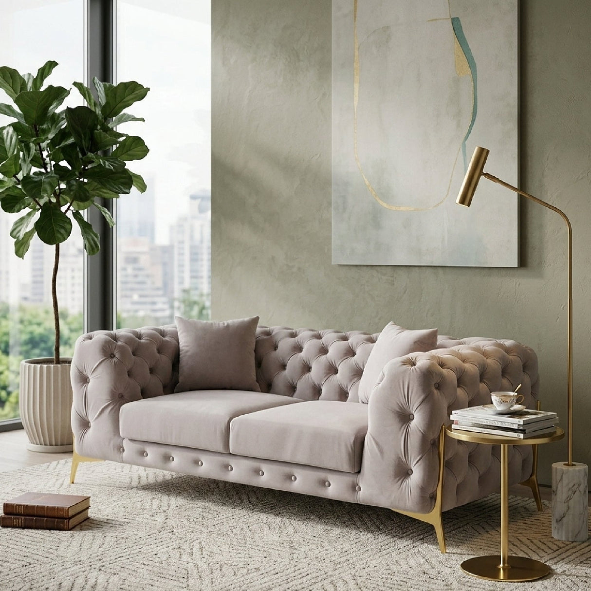 Button-Tufted Velvet Loveseat – Clarice – alternate view 13