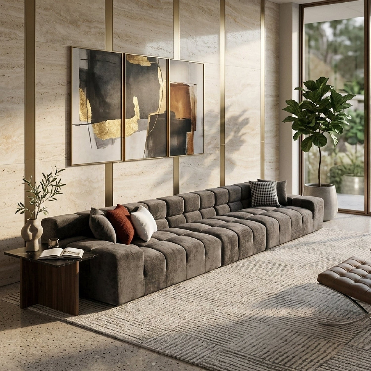Gray Tufted Sofa – Rhonda – angled view