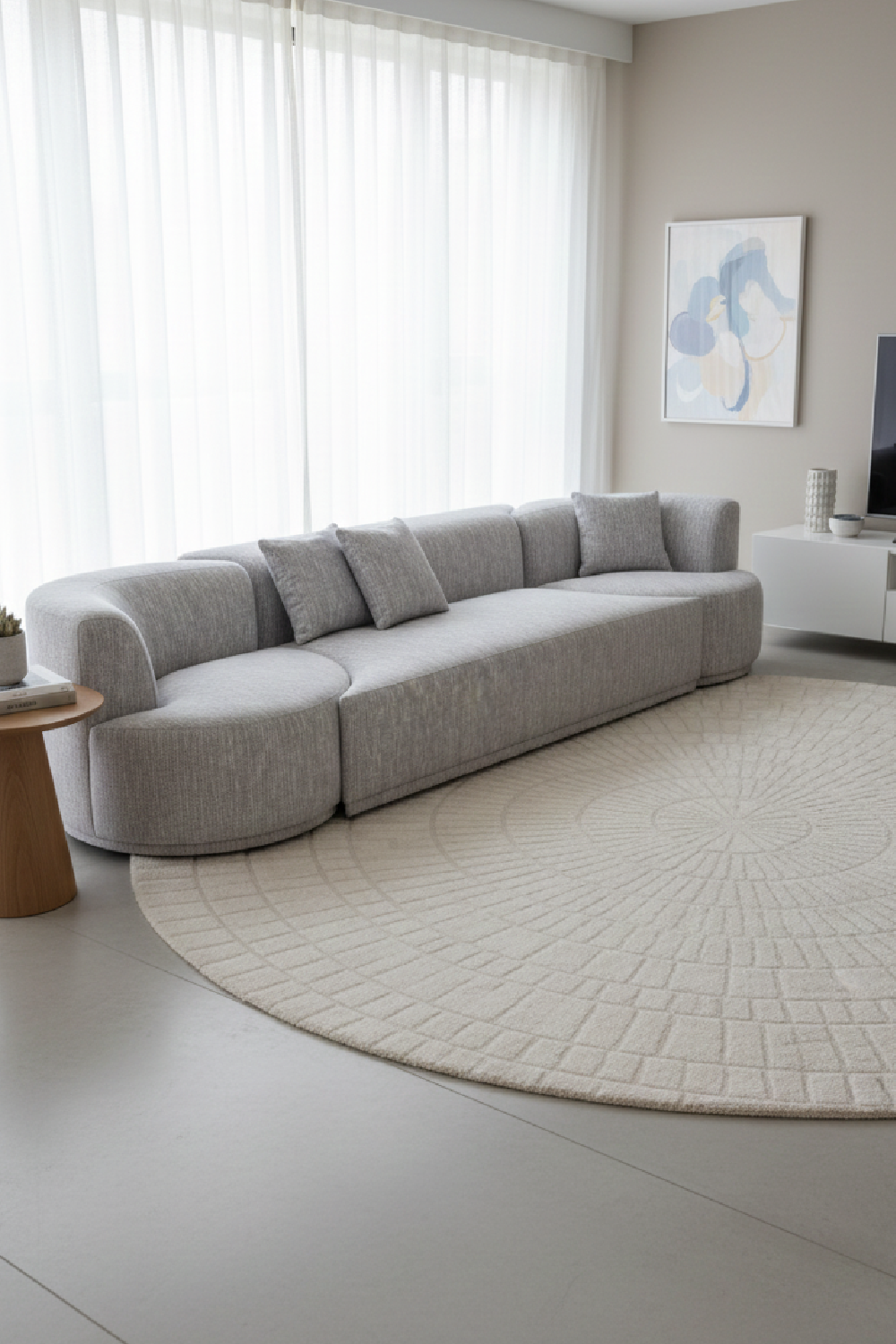 Gray 4-Seater Sofa with Swirling Chairs – Beau – angled view