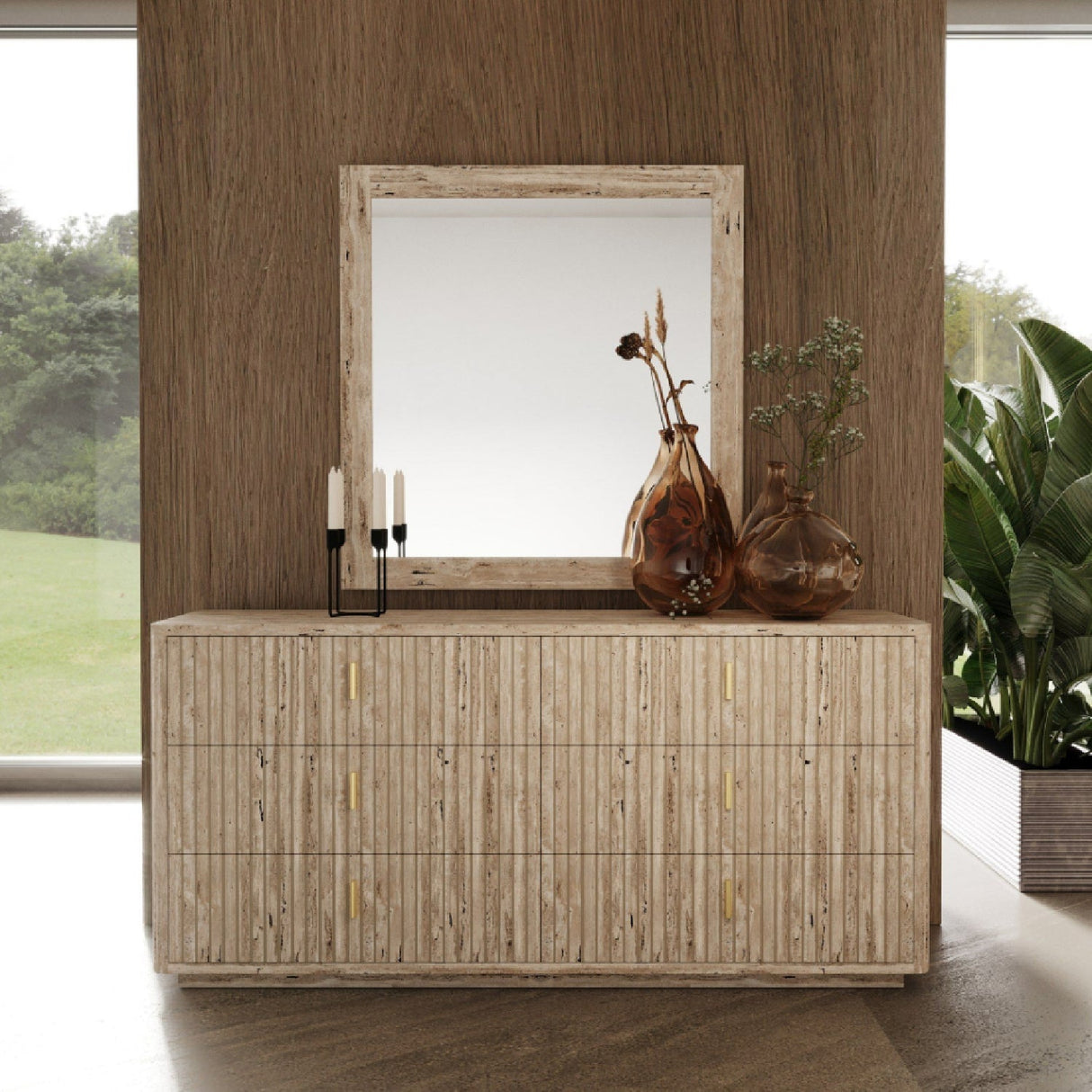 Travertine 6-Drawer Dresser – Roma – angled view